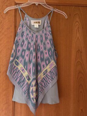 Grey Multicolored Silk Handkerchief Cami